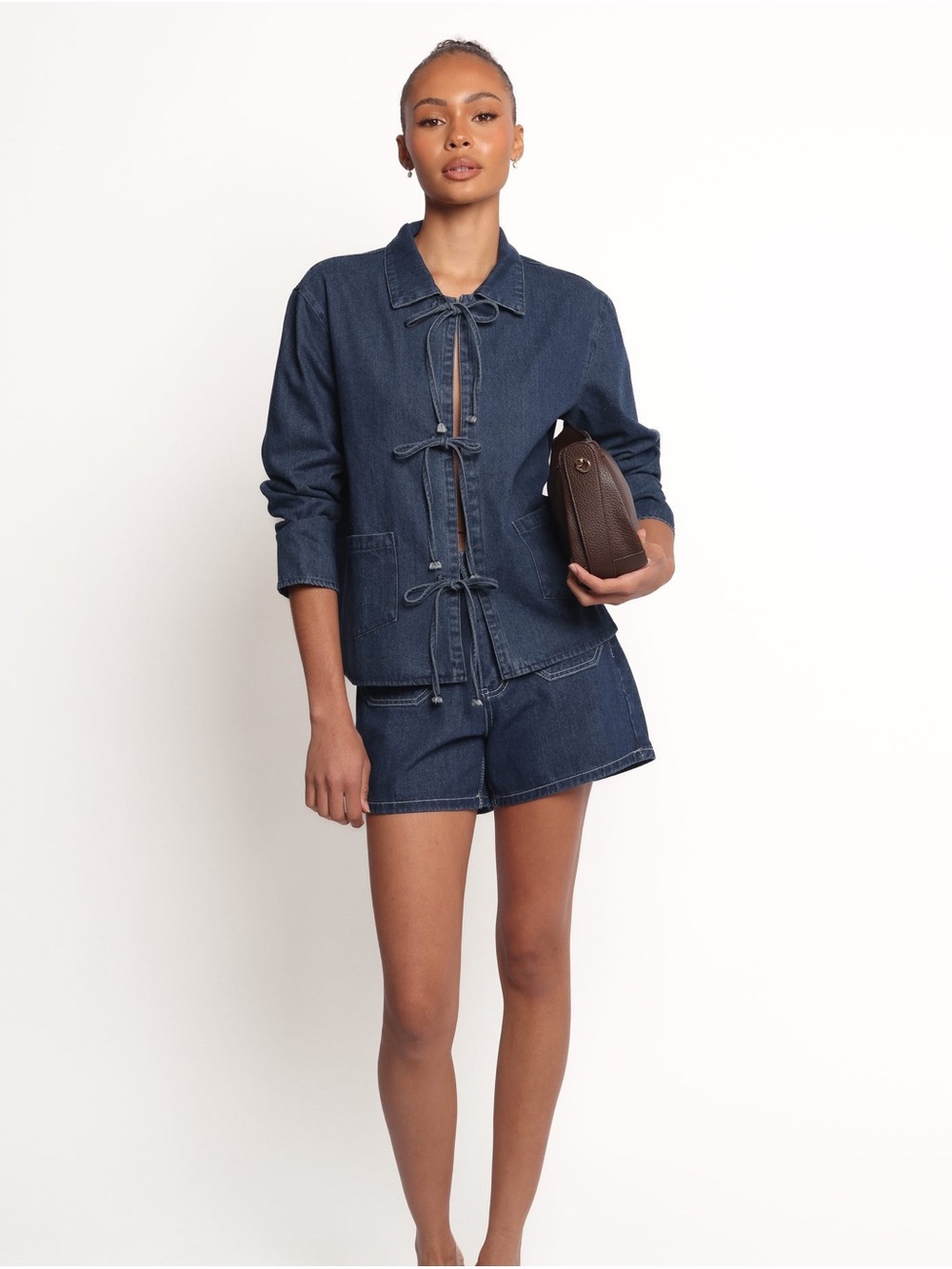 PETAL & PUP Avon Bow Front Denim Blouse XS